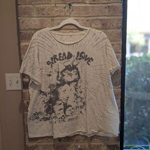 Magnolia Pearl Spread Love Cat Graphic Tee - Cream with Black Print